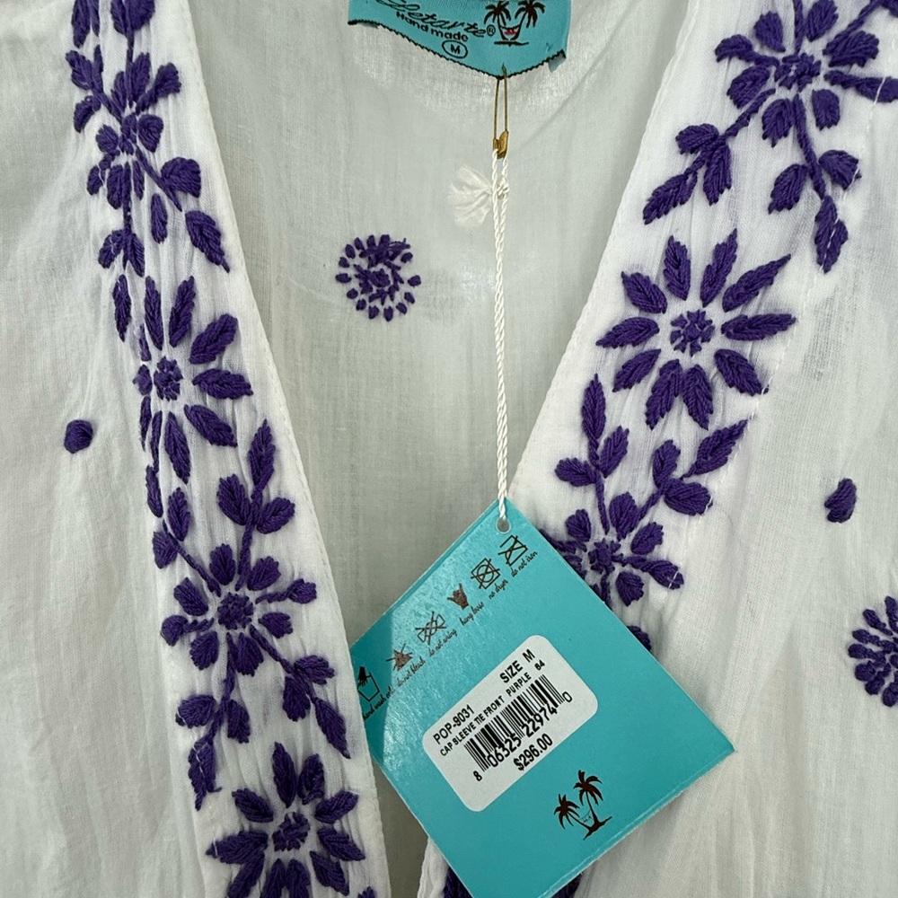 Letarte White and Purple Embroidered Women's Top / Beach Cover-Up